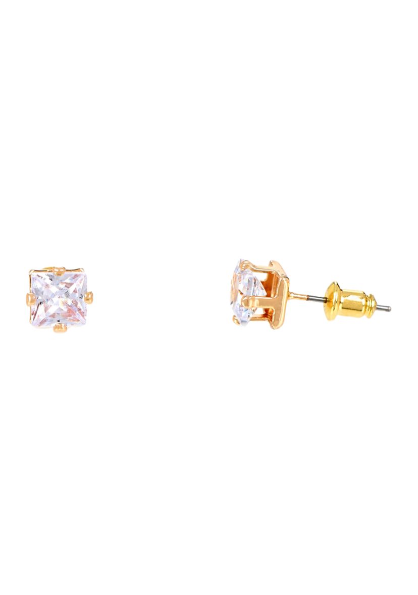 Lab Grown Gold PLated Multi Shape Oval and Square Clear CZ Necklae and Earrings Set 