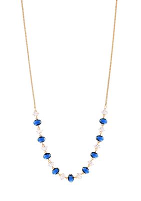 Belk Silverworks Lab Grown Gold Plated Oval Clear and Blue Cubic Zirconia Necklace and Earring Set