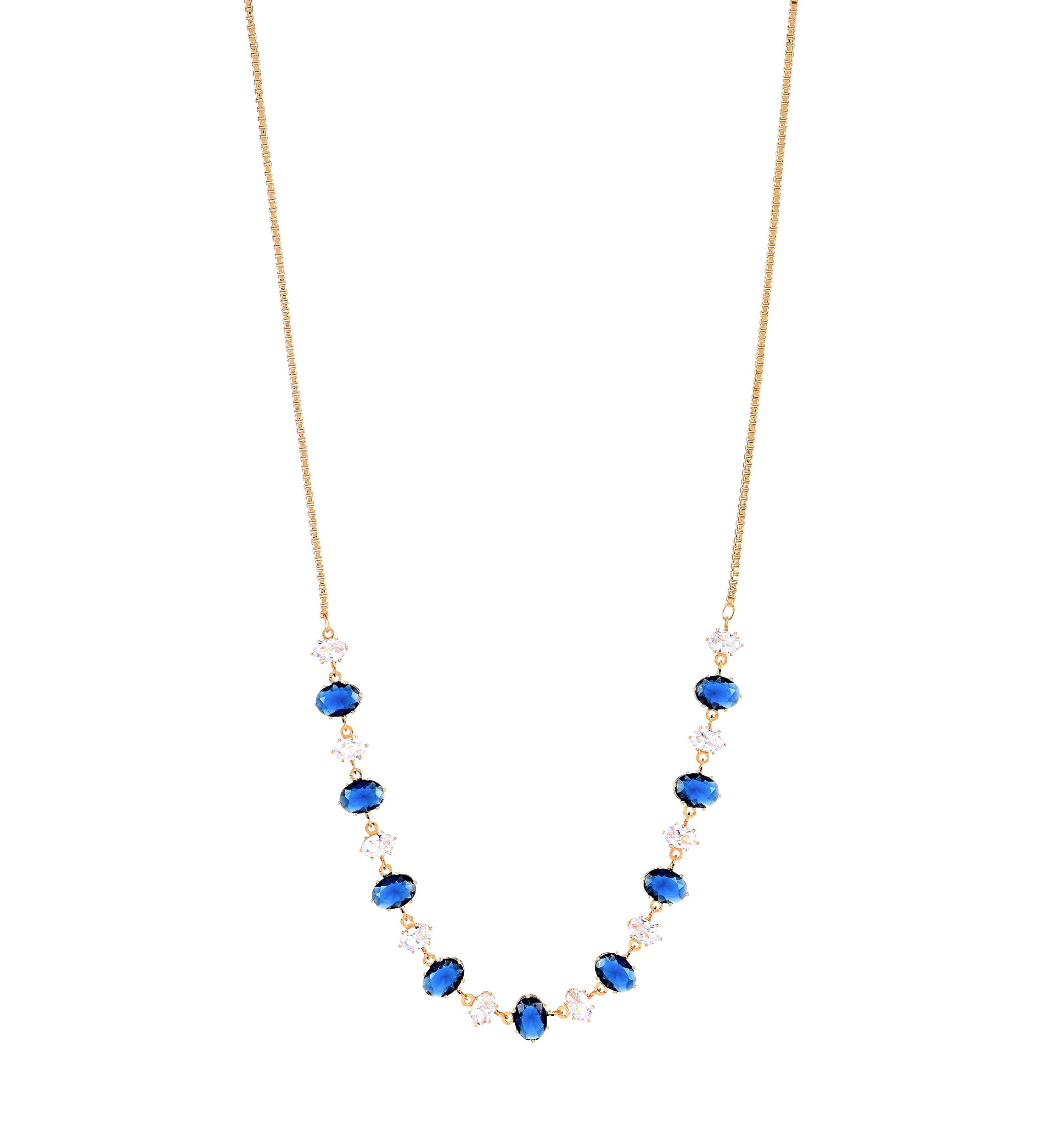 Lab Grown Gold Plated Oval Clear and Blue Cubic Zirconia Necklace and Earring Set 