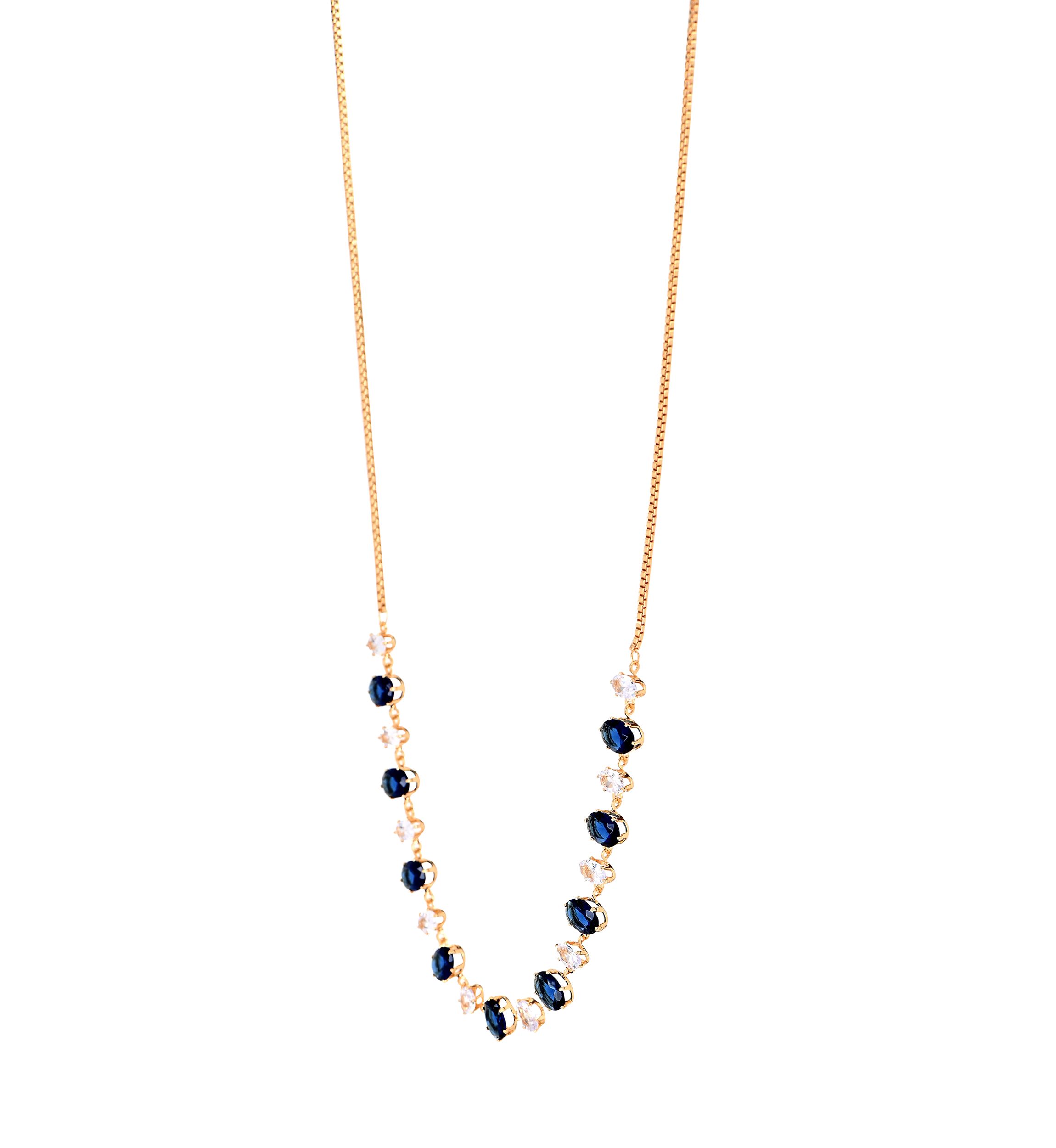 Lab Grown Gold Plated Oval Clear and Blue Cubic Zirconia Necklace and Earring Set 