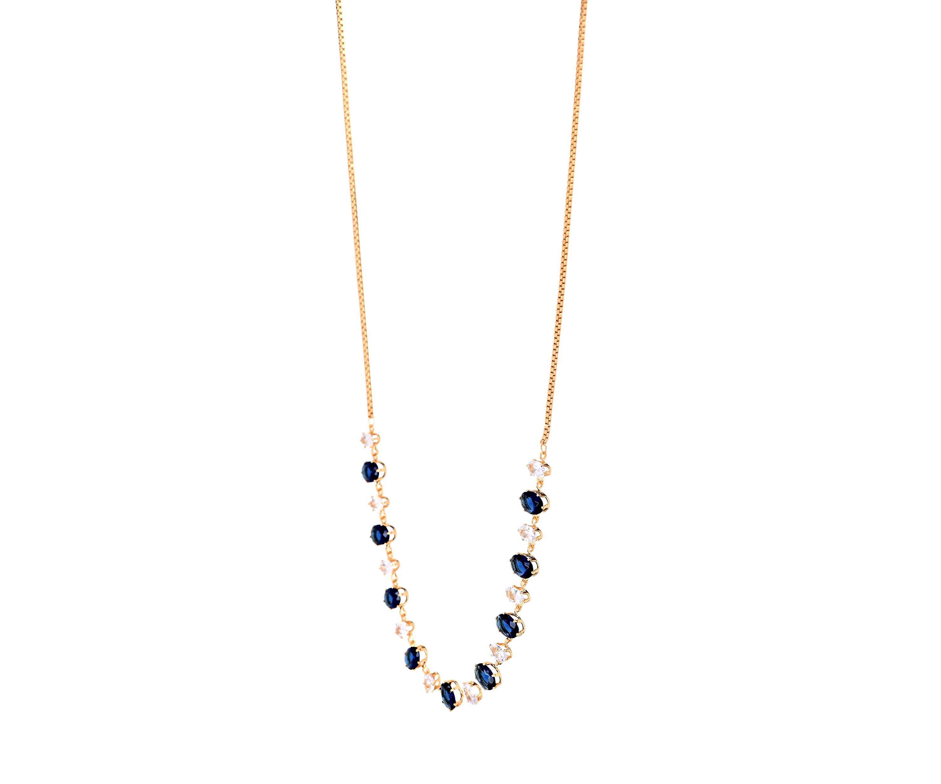 Lab Grown Gold Plated Oval Clear and Blue Cubic Zirconia Necklace and Earring Set 
