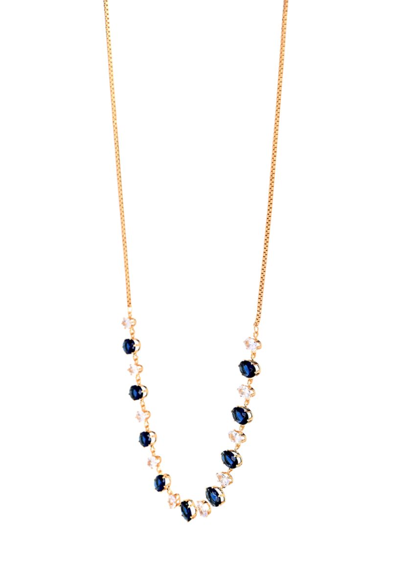 Lab Grown Gold Plated Oval Clear and Blue Cubic Zirconia Necklace and Earring Set 