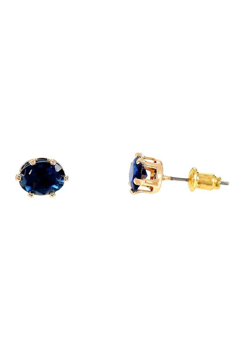 Lab Grown Gold Plated Oval Clear and Blue Cubic Zirconia Necklace and Earring Set 