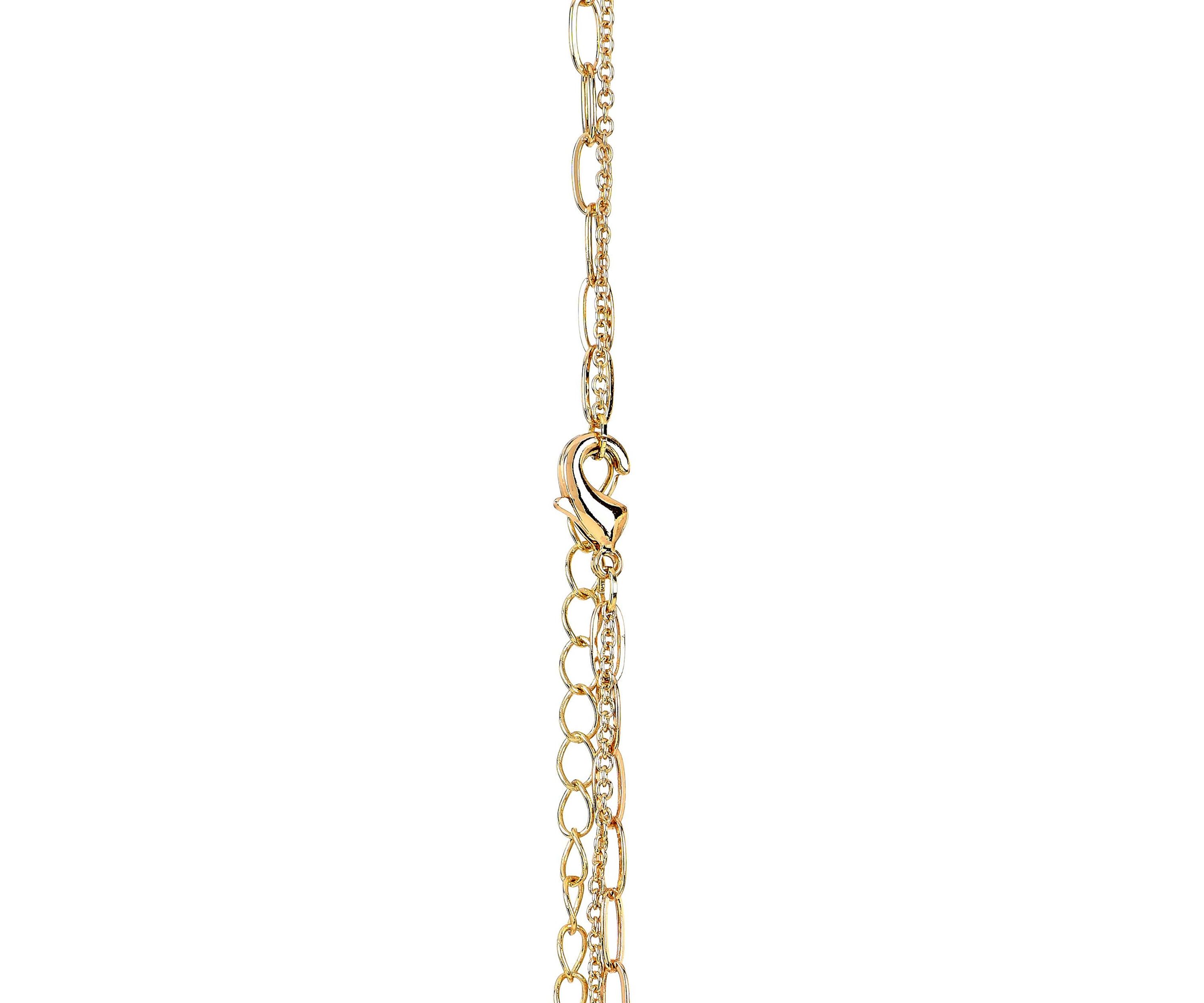 Lab Grown Double Row Gold Plated Necklace with Pear-Shape CZ Studs Set 