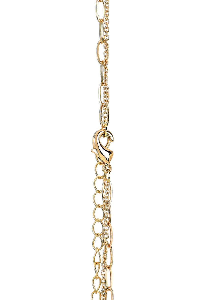 Lab Grown Double Row Gold Plated Necklace with Pear-Shape CZ Studs Set 