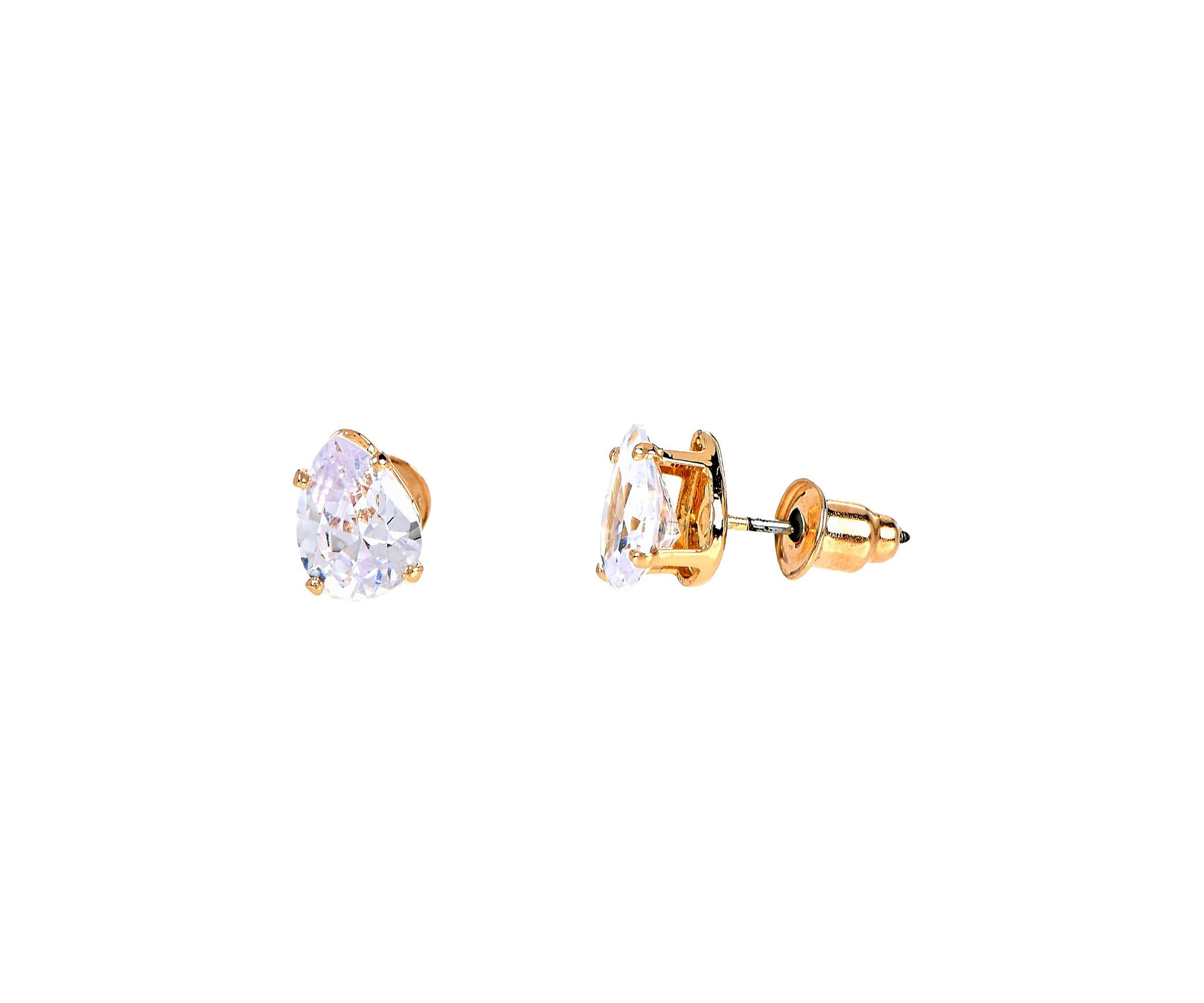 Lab Grown Double Row Gold Plated Necklace with Pear-Shape CZ Studs Set 