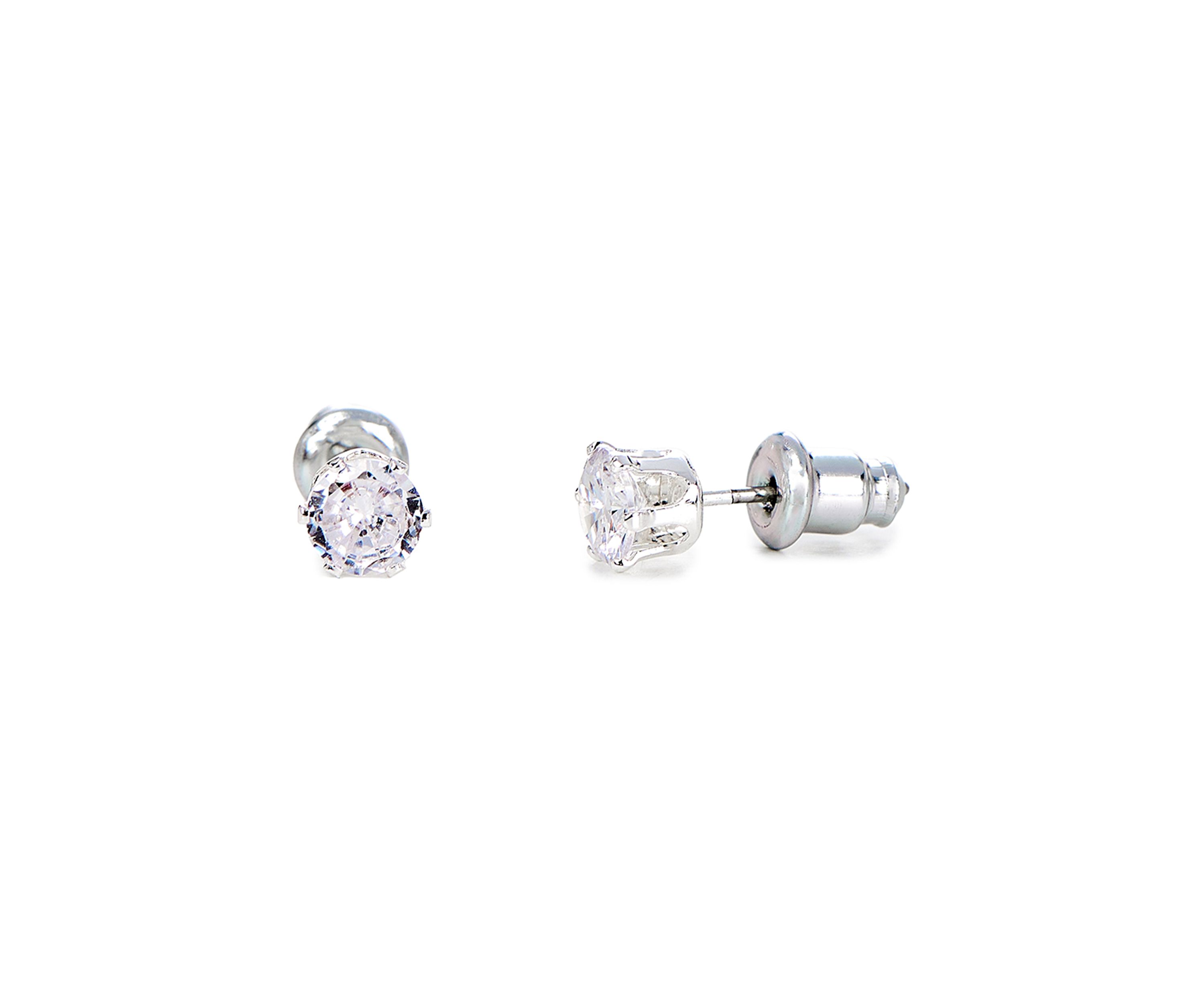 Lab Grown Silver Plated Charm Necklace and CZ Stud Earring Set 