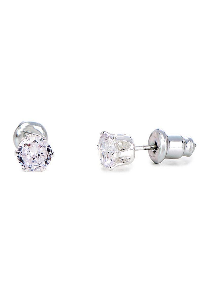 Lab Grown Silver Plated Charm Necklace and CZ Stud Earring Set 