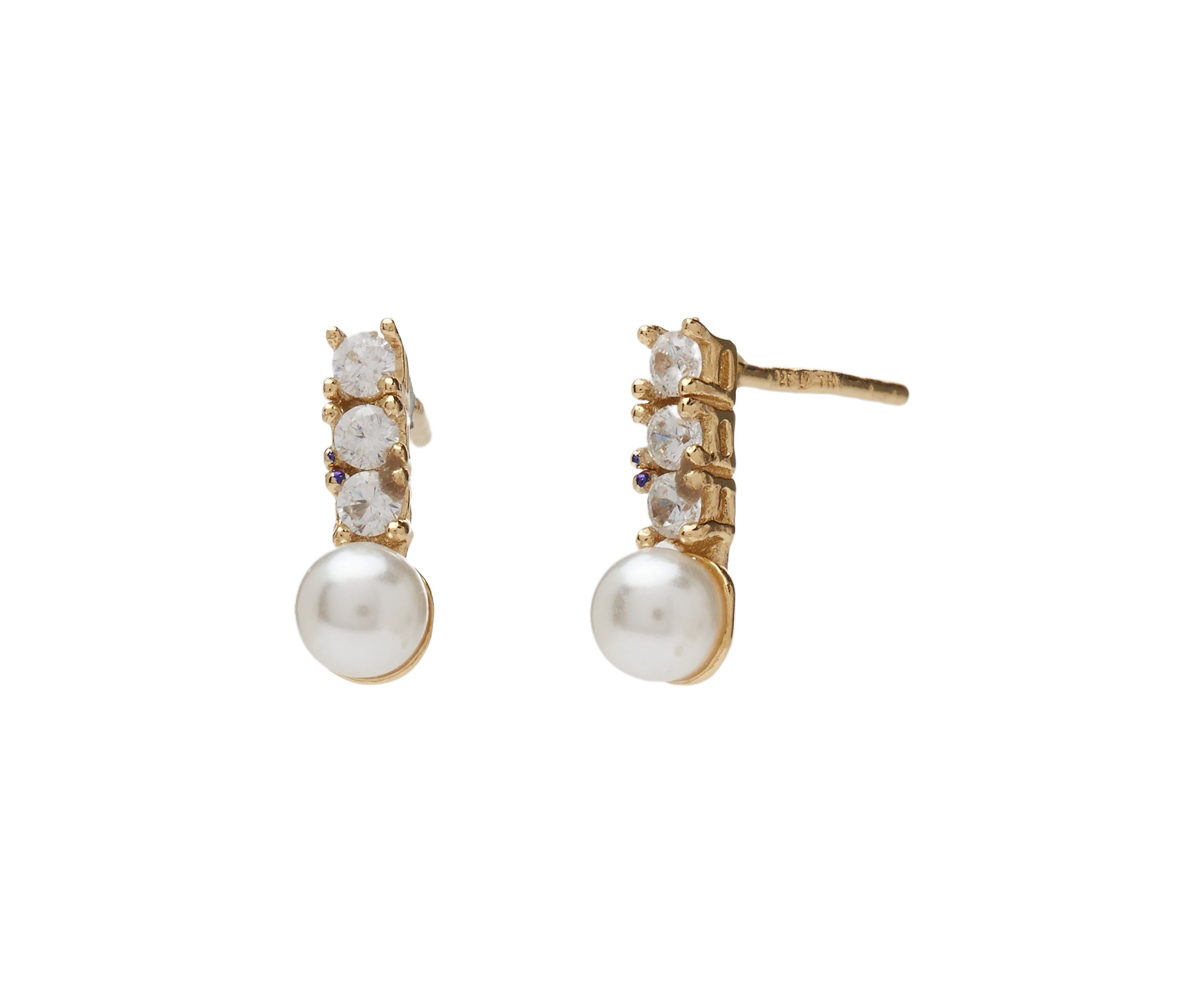 Sterling Silver Pearl Crystal Stud Earrings