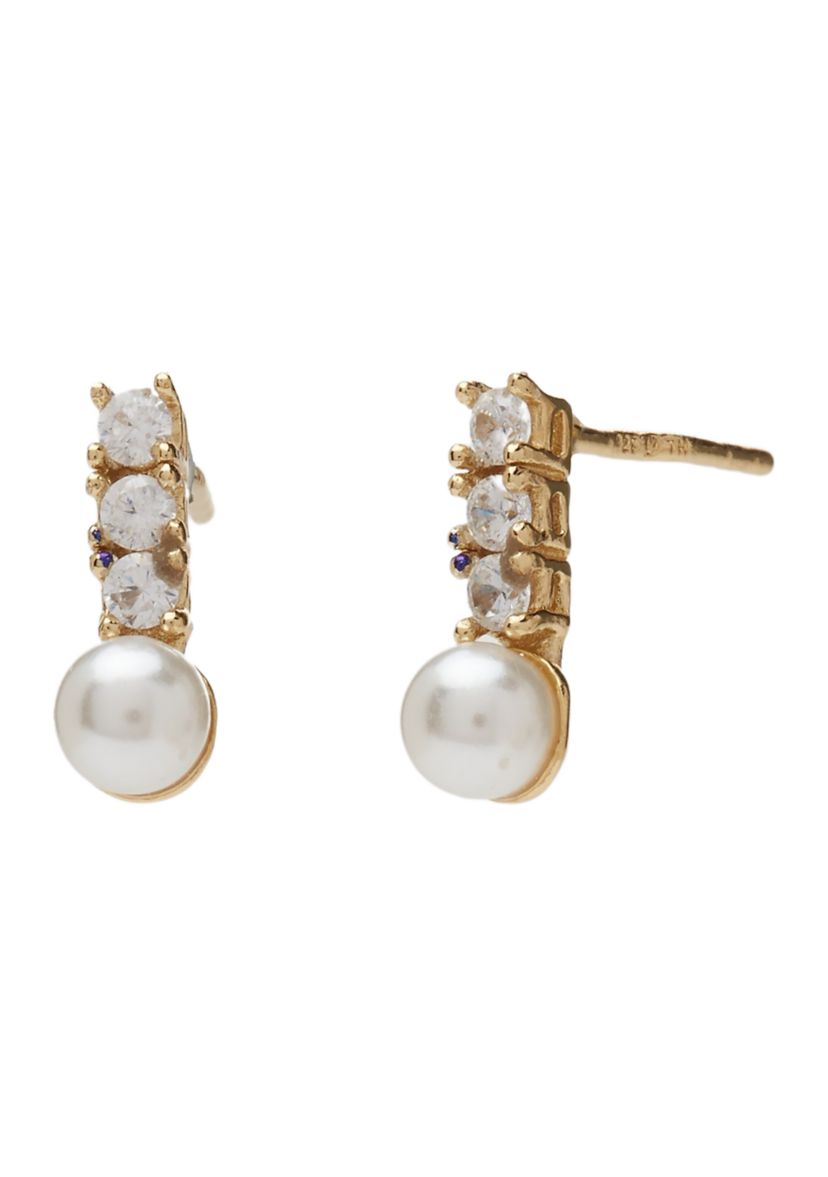 Sterling Silver Pearl Crystal Stud Earrings