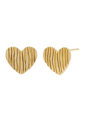 Belk Silverworks Sterling Silver Lined Heart Stud Earrings, Gold