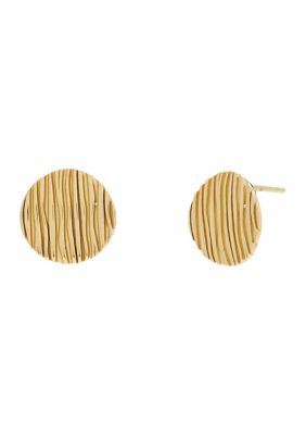 Belk Silverworks Gold Over Sterling Silver Lined Button Stud Earrings