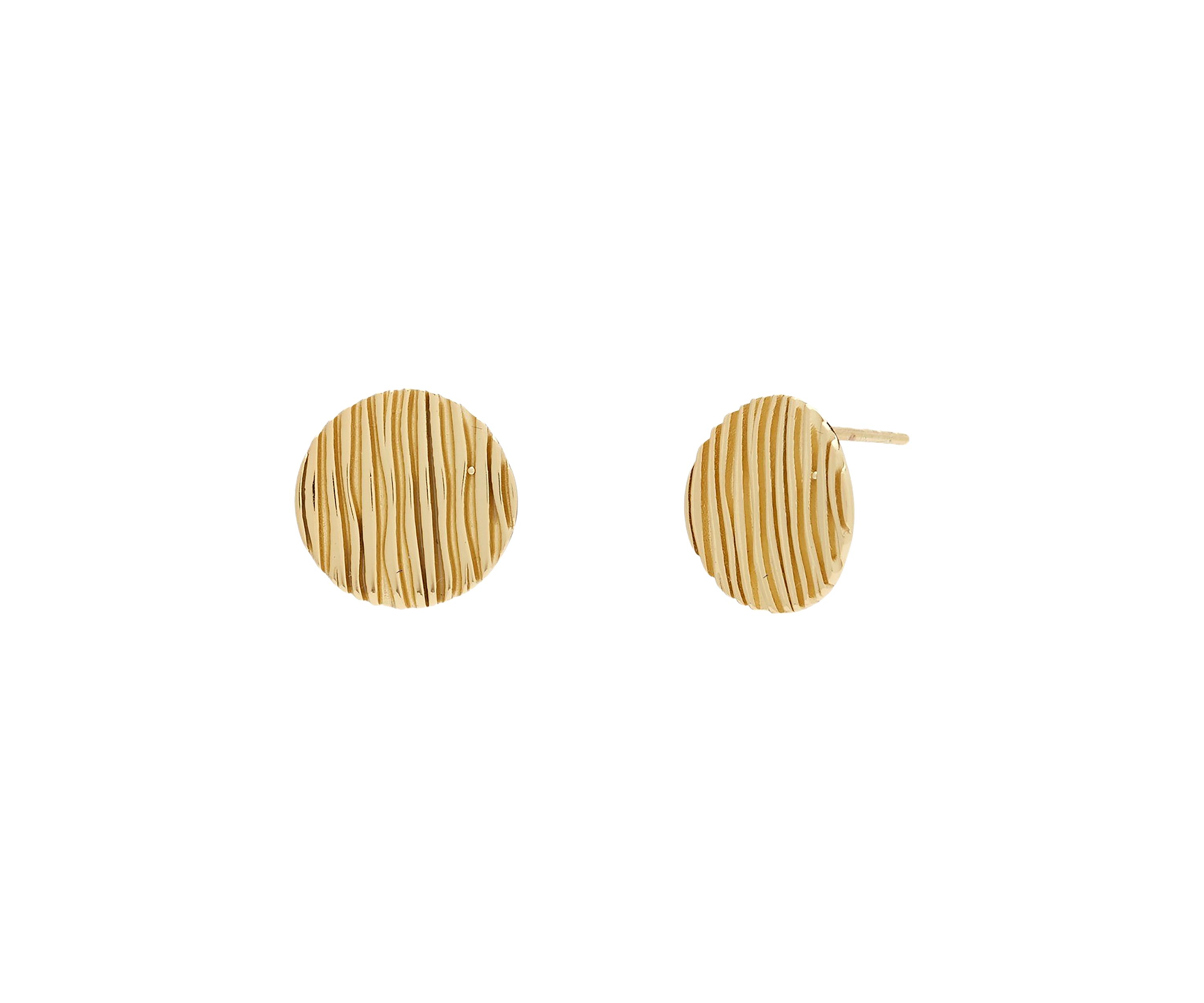 Gold Over Sterling Silver Lined Button Stud Earrings