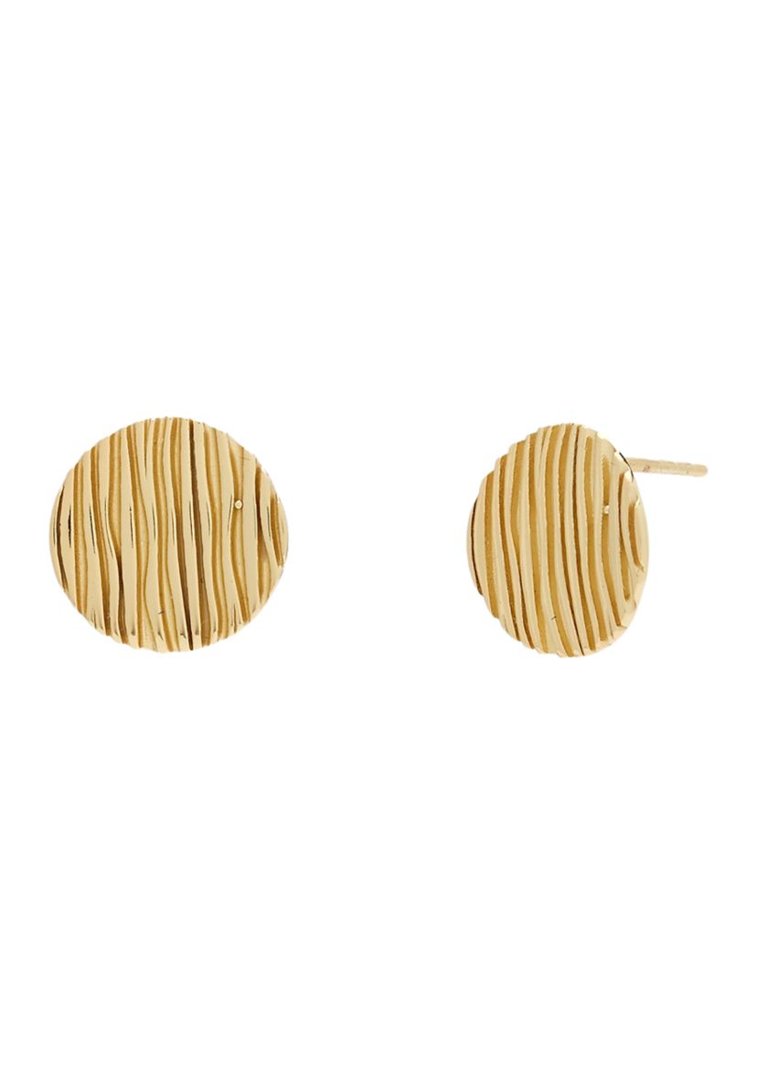 Gold Over Sterling Silver Lined Button Stud Earrings