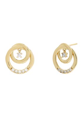 Belk Silverworks Sterling Silver Double Circle Cubic Zirconia Stud Earrings
