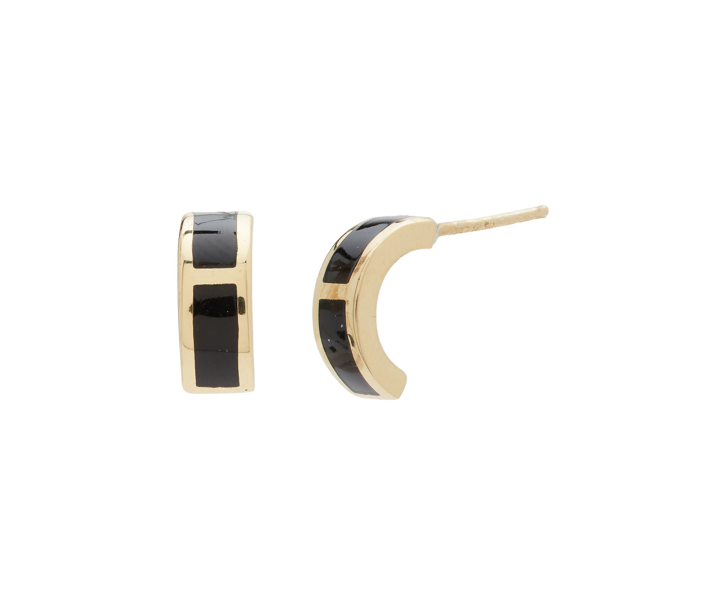 Jet Black Gold Hoop Earrings