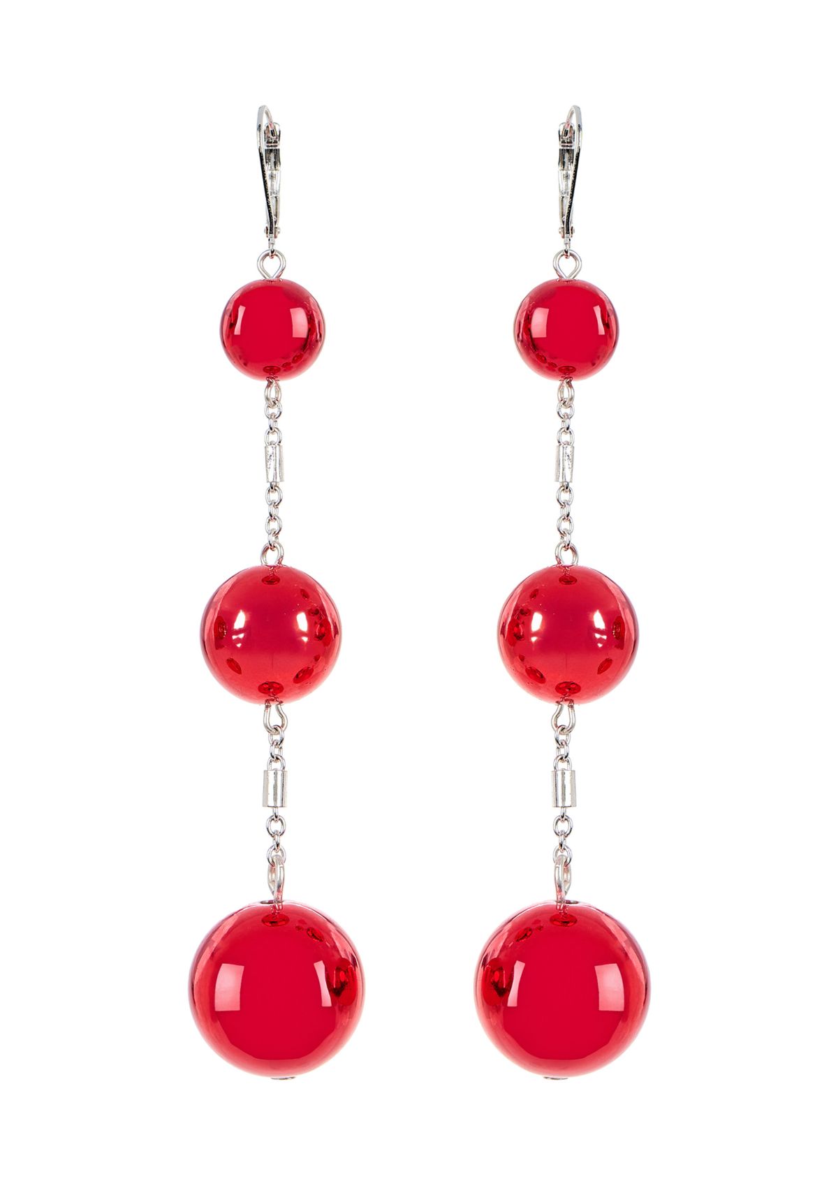 Crimson Cascade Red Triple Drop Linear Statement Earrings