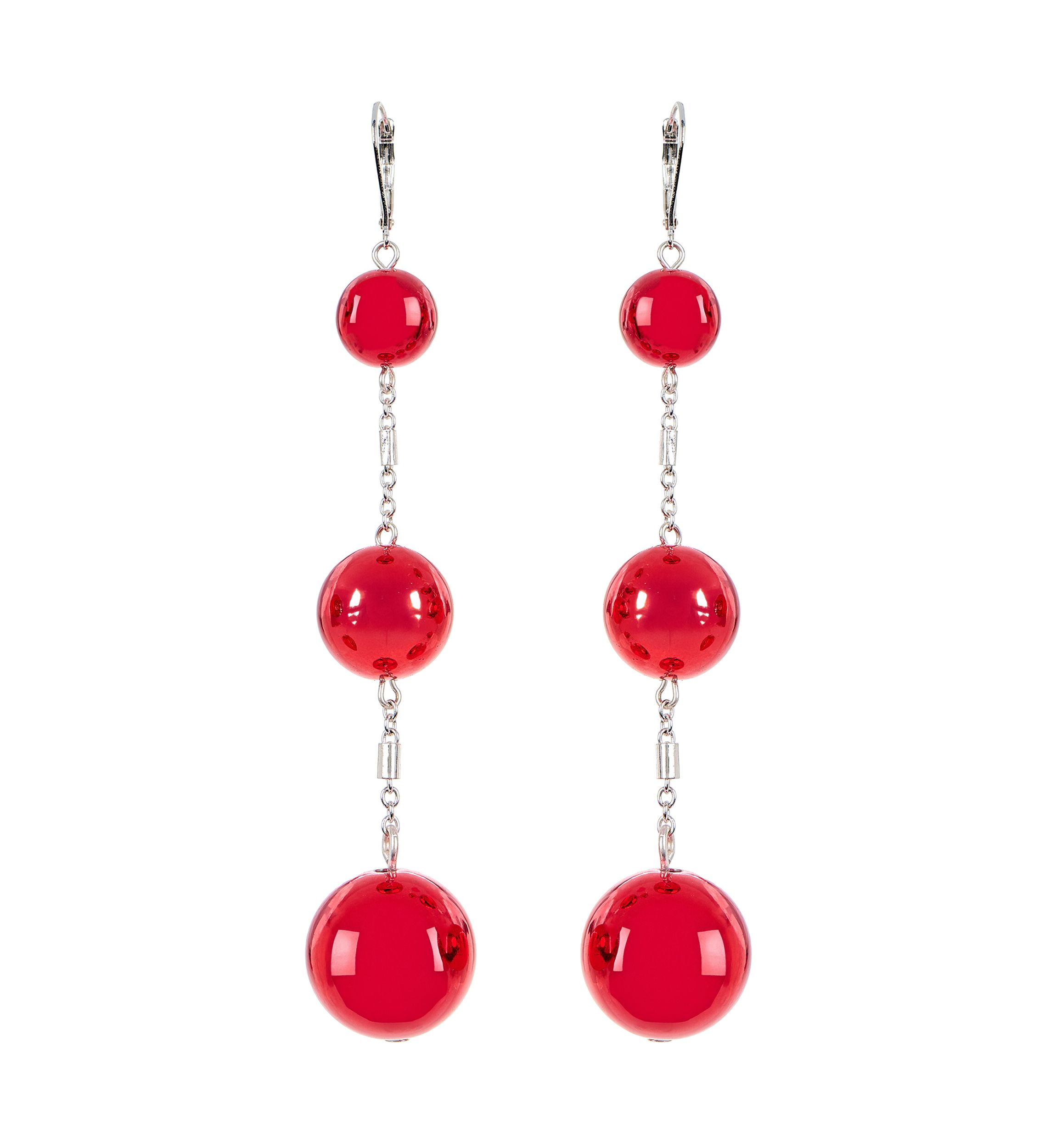 Crimson Cascade Red Triple Drop Linear Statement Earrings