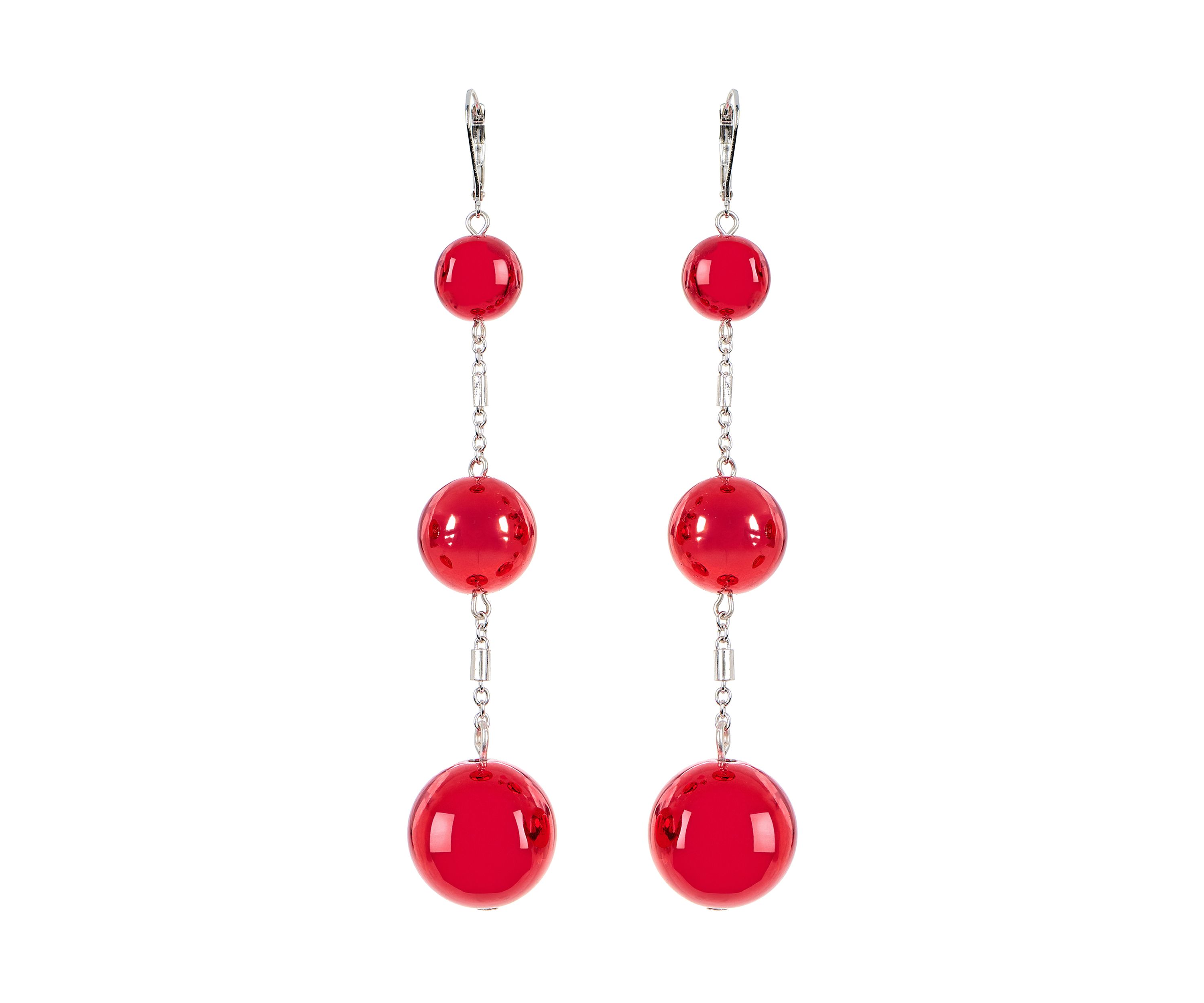 Crimson Cascade Red Triple Drop Linear Statement Earrings