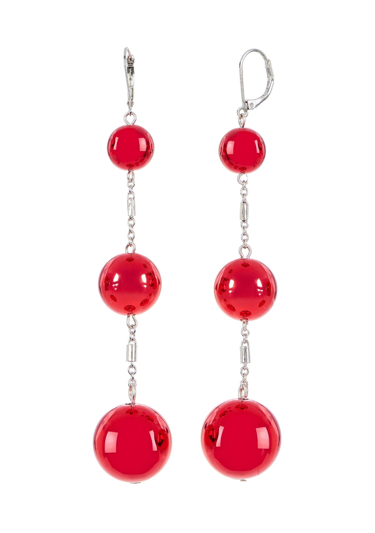 Crimson Cascade Red Triple Drop Linear Statement Earrings