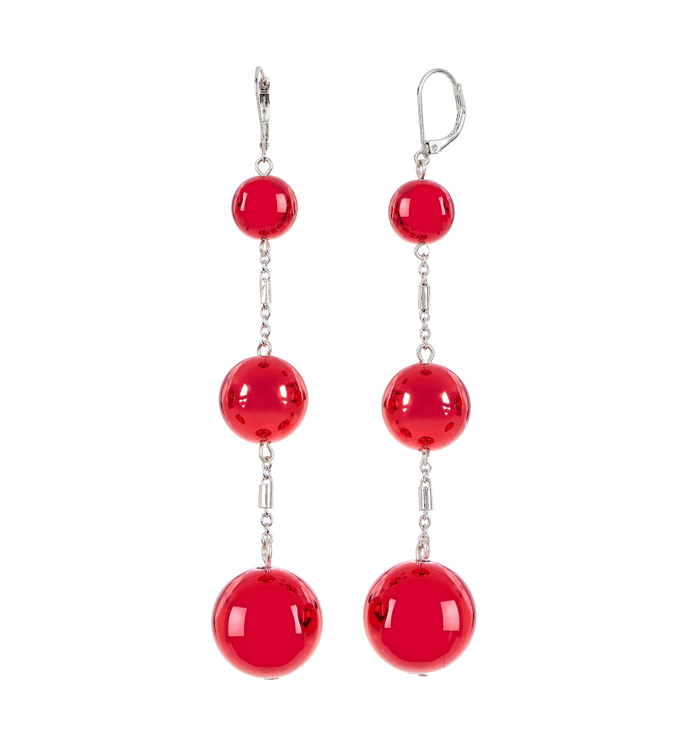 Crimson Cascade Red Triple Drop Linear Statement Earrings