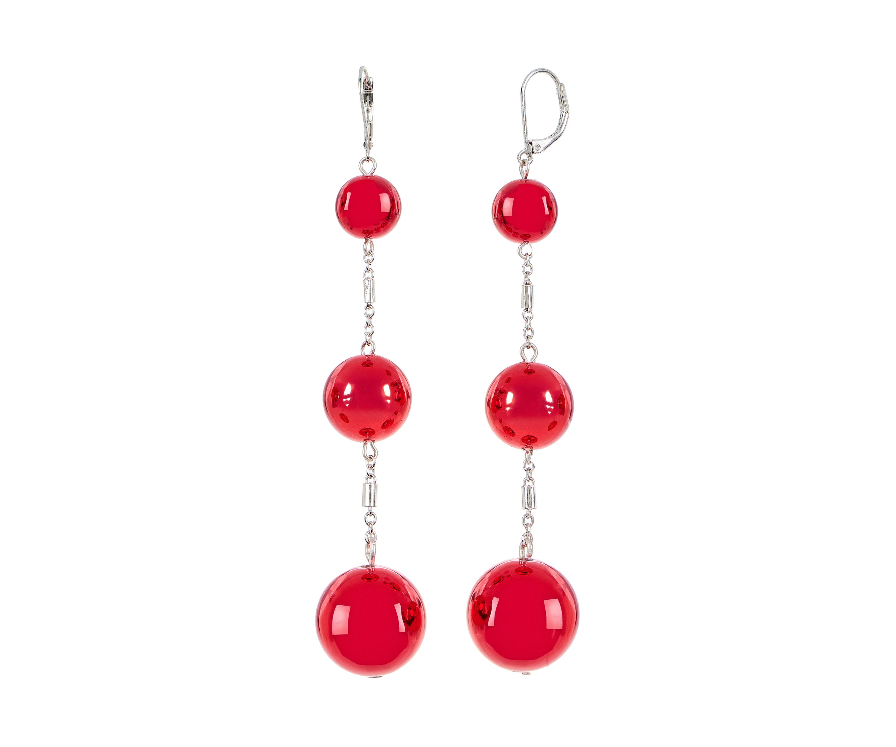 Crimson Cascade Red Triple Drop Linear Statement Earrings