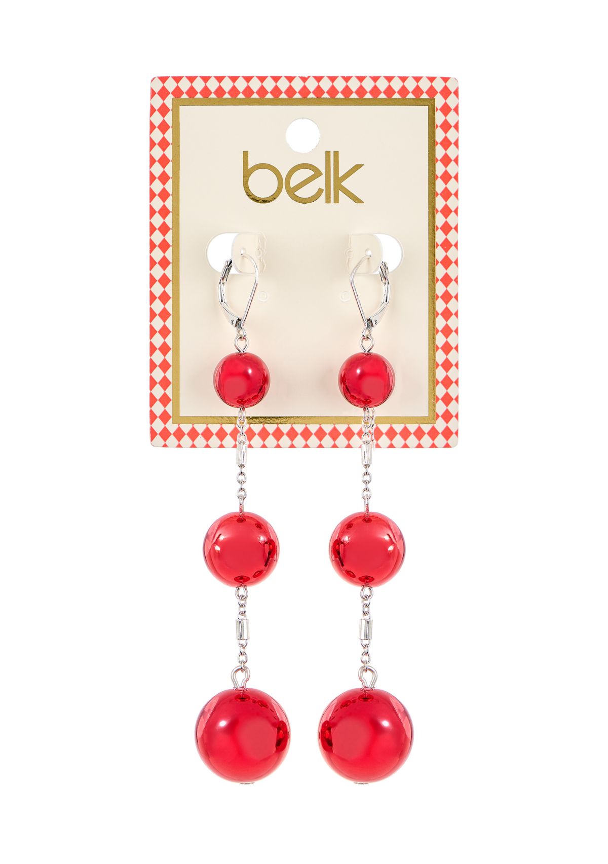 Crimson Cascade Red Triple Drop Linear Statement Earrings