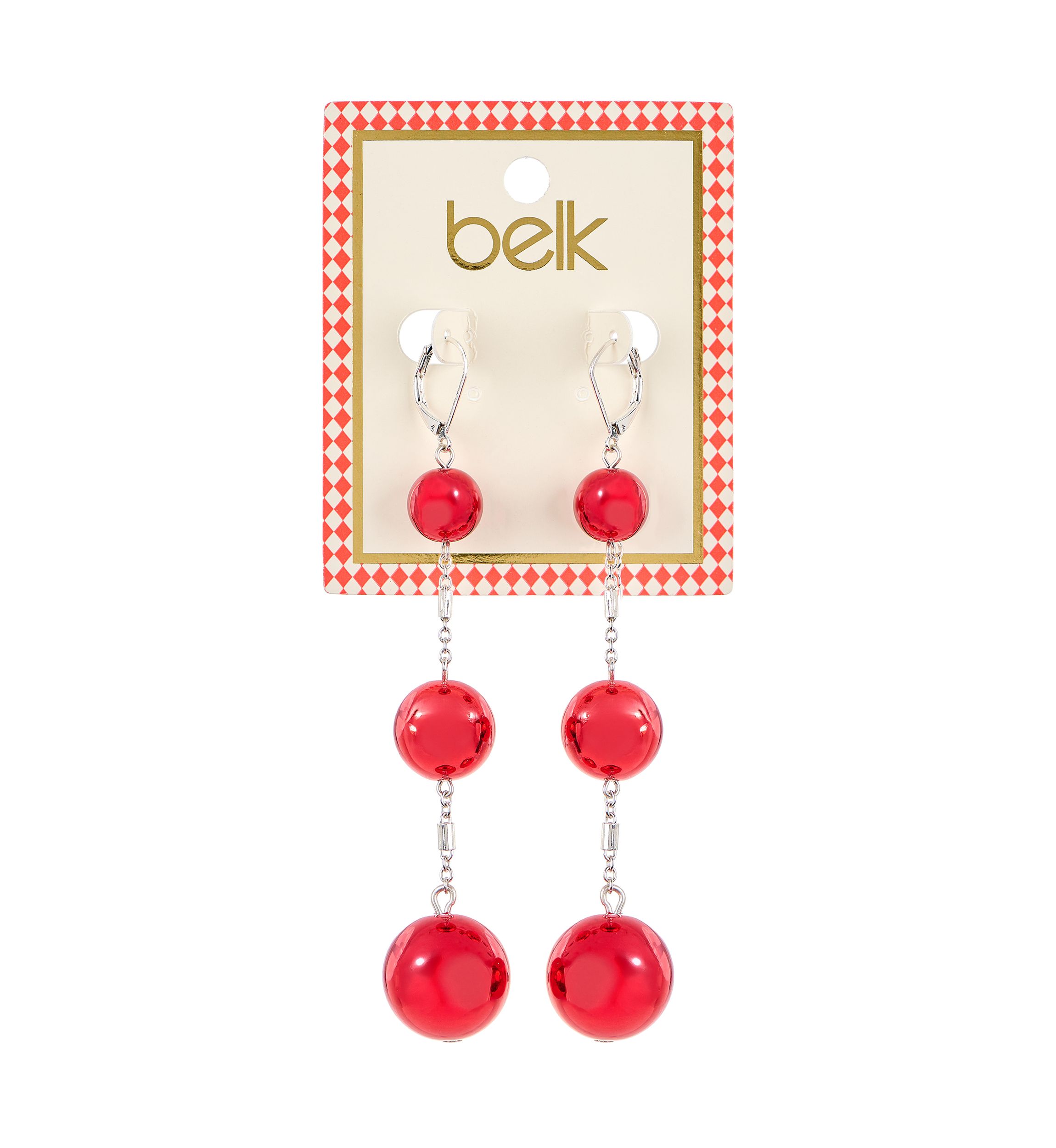 Crimson Cascade Red Triple Drop Linear Statement Earrings