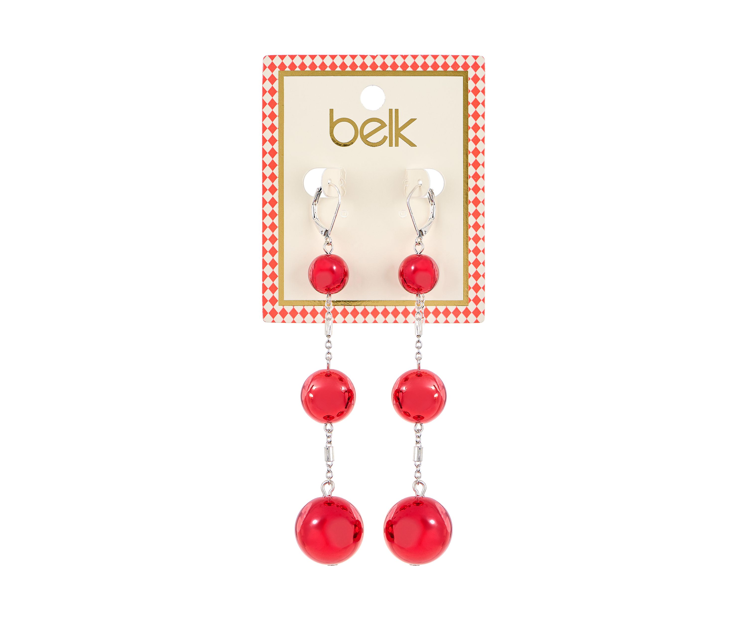 Crimson Cascade Red Triple Drop Linear Statement Earrings