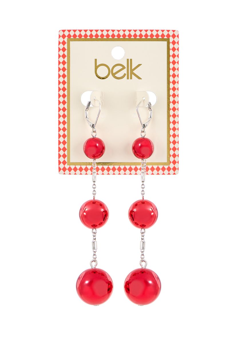 Crimson Cascade Red Triple Drop Linear Statement Earrings
