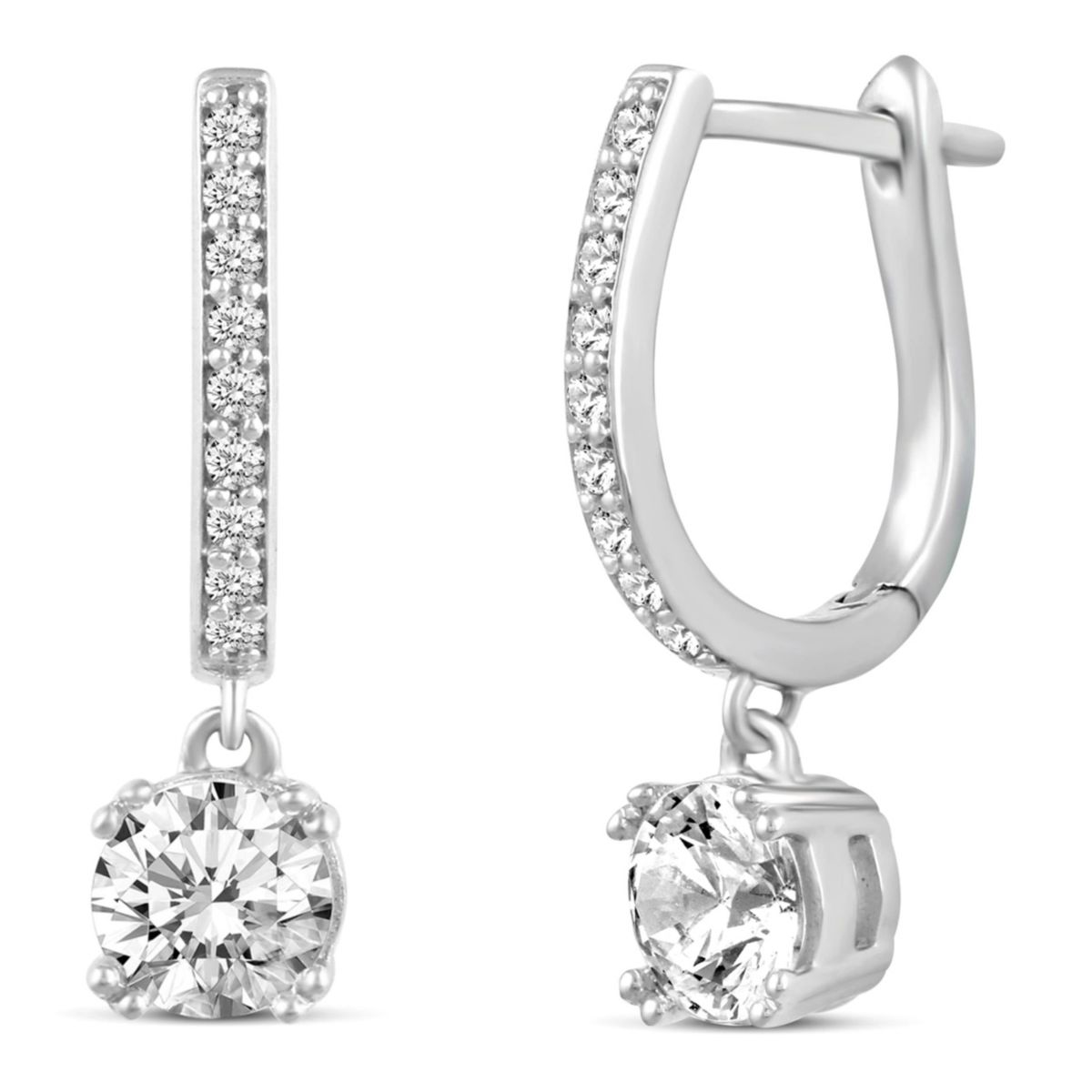1 3/4Ctw Round Cut Sparkly Drop Dangle Hoop Earrings Cubic Zirconia in 925 Sterling Silver