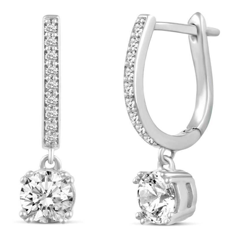 1 3/4Ctw Round Cut Sparkly Drop Dangle Hoop Earrings Cubic Zirconia in 925 Sterling Silver