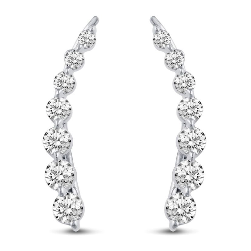 1.50Ctw CZ Ear Jacket Climber Earrings in 925 Sterling Silver Crawler