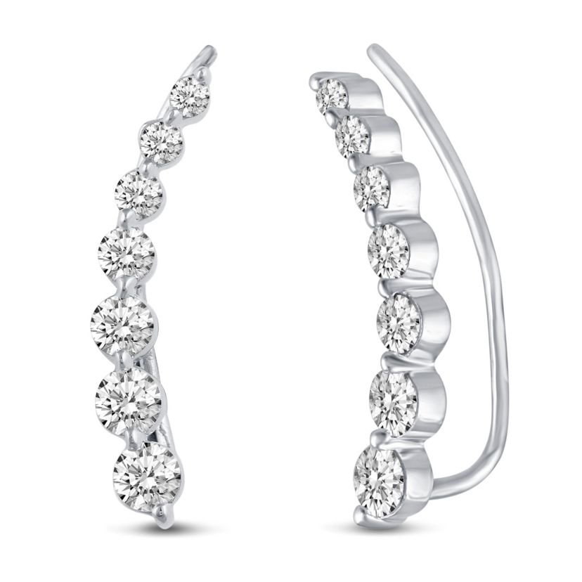 1.50Ctw CZ Ear Jacket Climber Earrings in 925 Sterling Silver Crawler