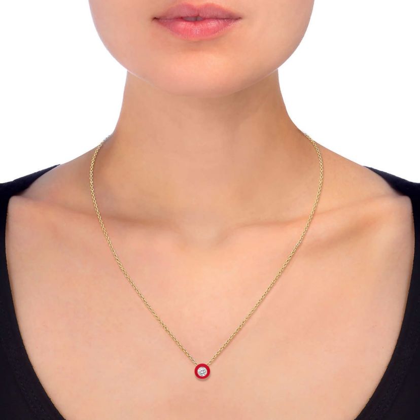 RED Enamel Huggies Stud Earrings Pendant Box Set in 17 Inch Chain + 2in Extender
