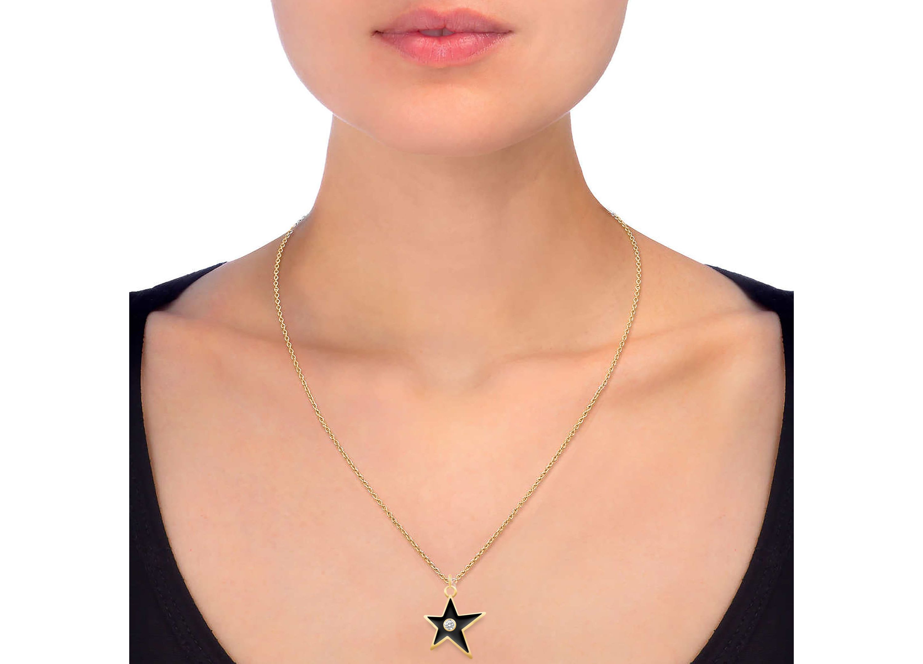 BLACK Enamel Huggies Earrings Star Pendant Box Set in 17 Inch Chain + 2in Extender