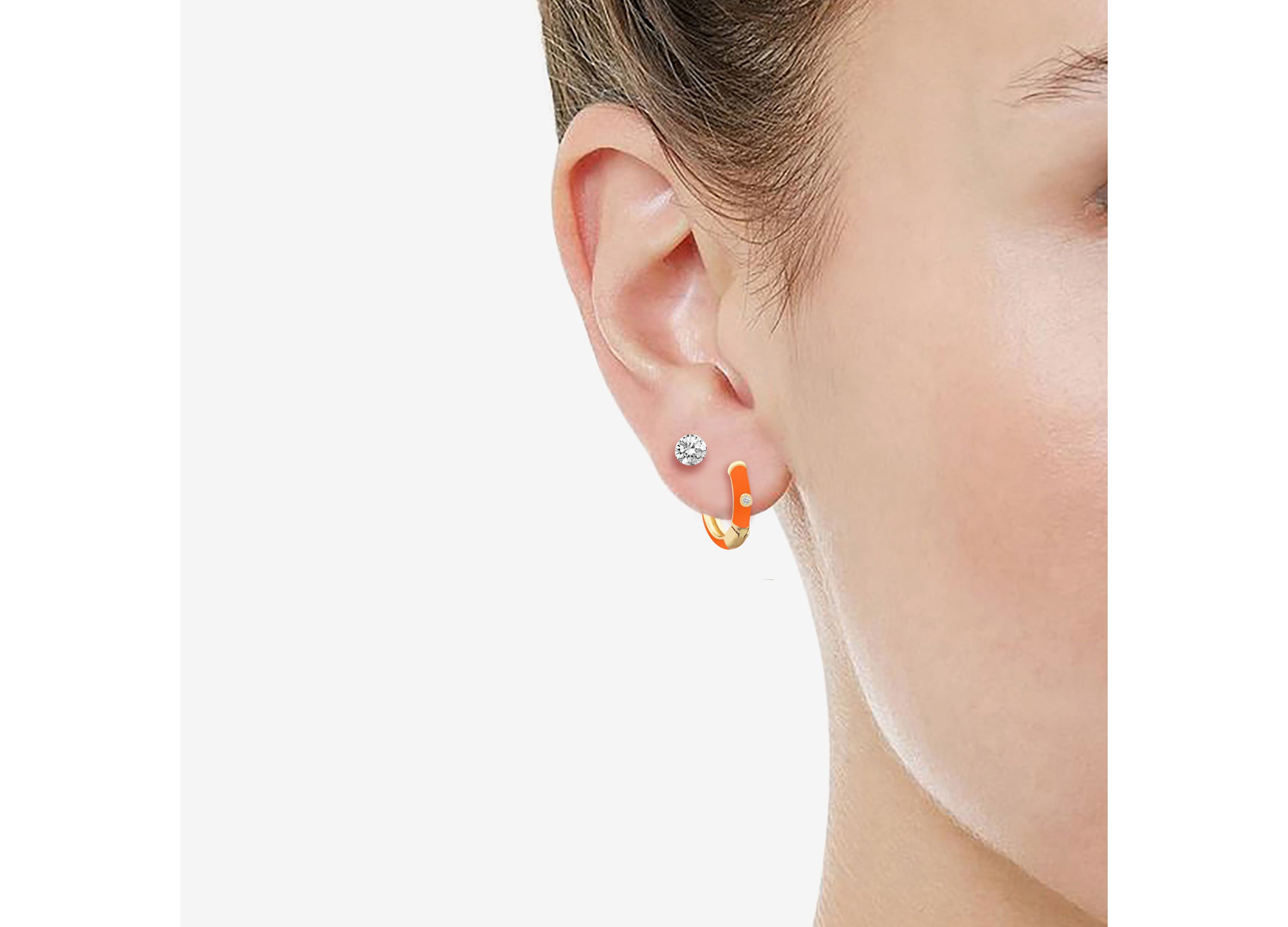 ORANGE Enamel Huggies Earrings Star Pendant Box Set in 17 Inch Chain + 2in Extender