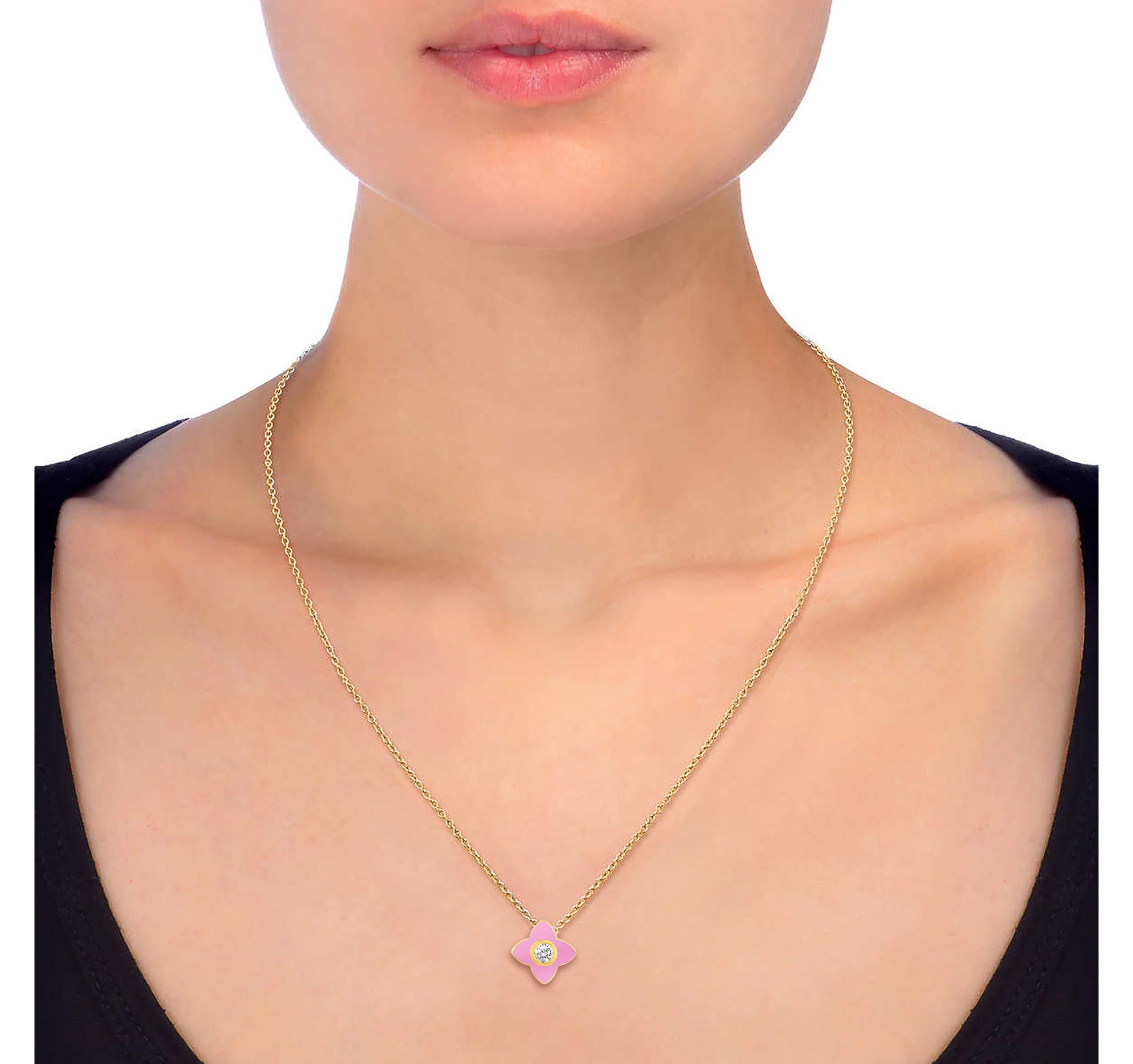 PINK Enamel Huggies Earrings Clover Pendant Box Set in 17 Inch Chain + 2in Extender