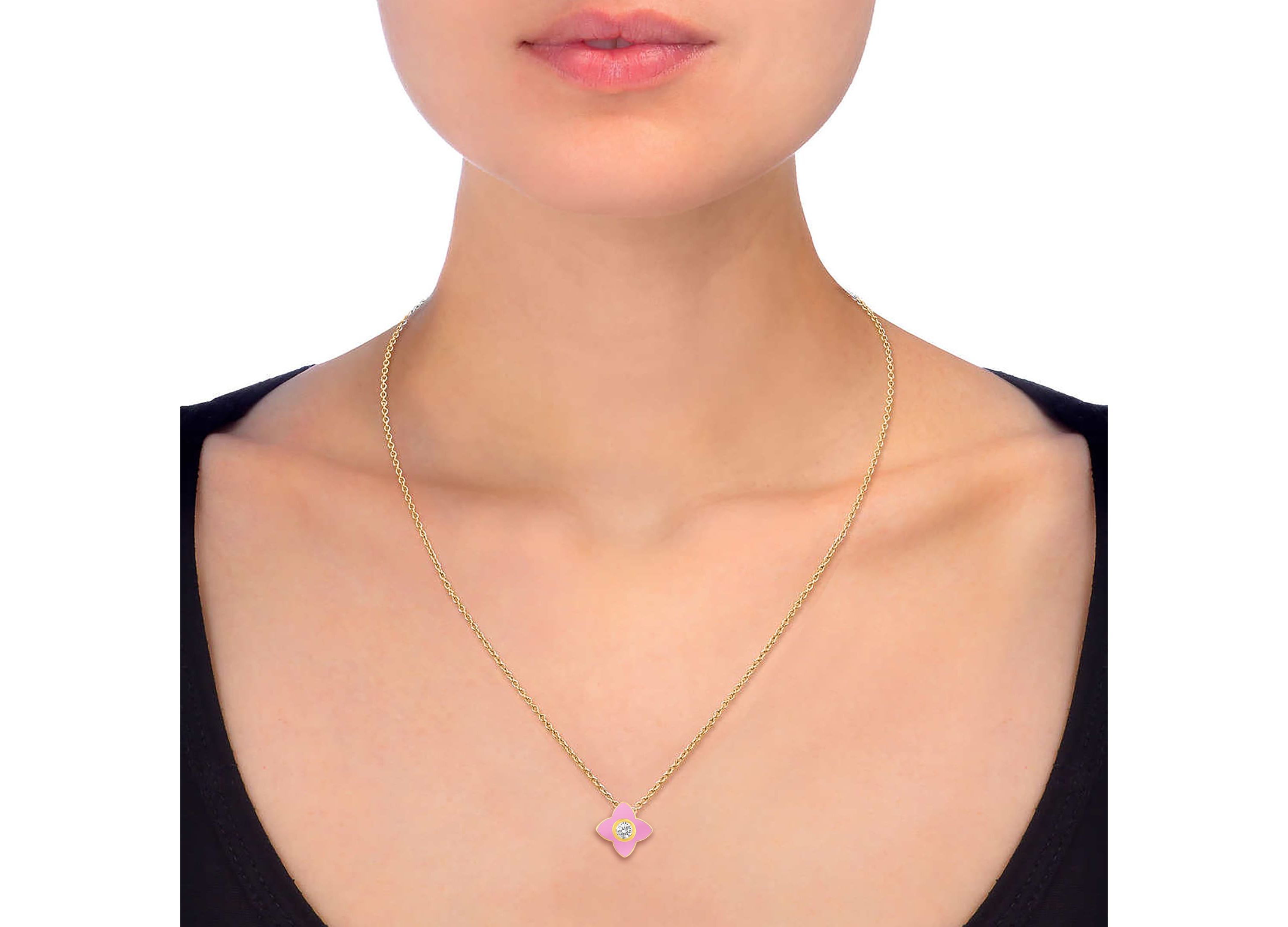 PINK Enamel Huggies Earrings Clover Pendant Box Set in 17 Inch Chain + 2in Extender