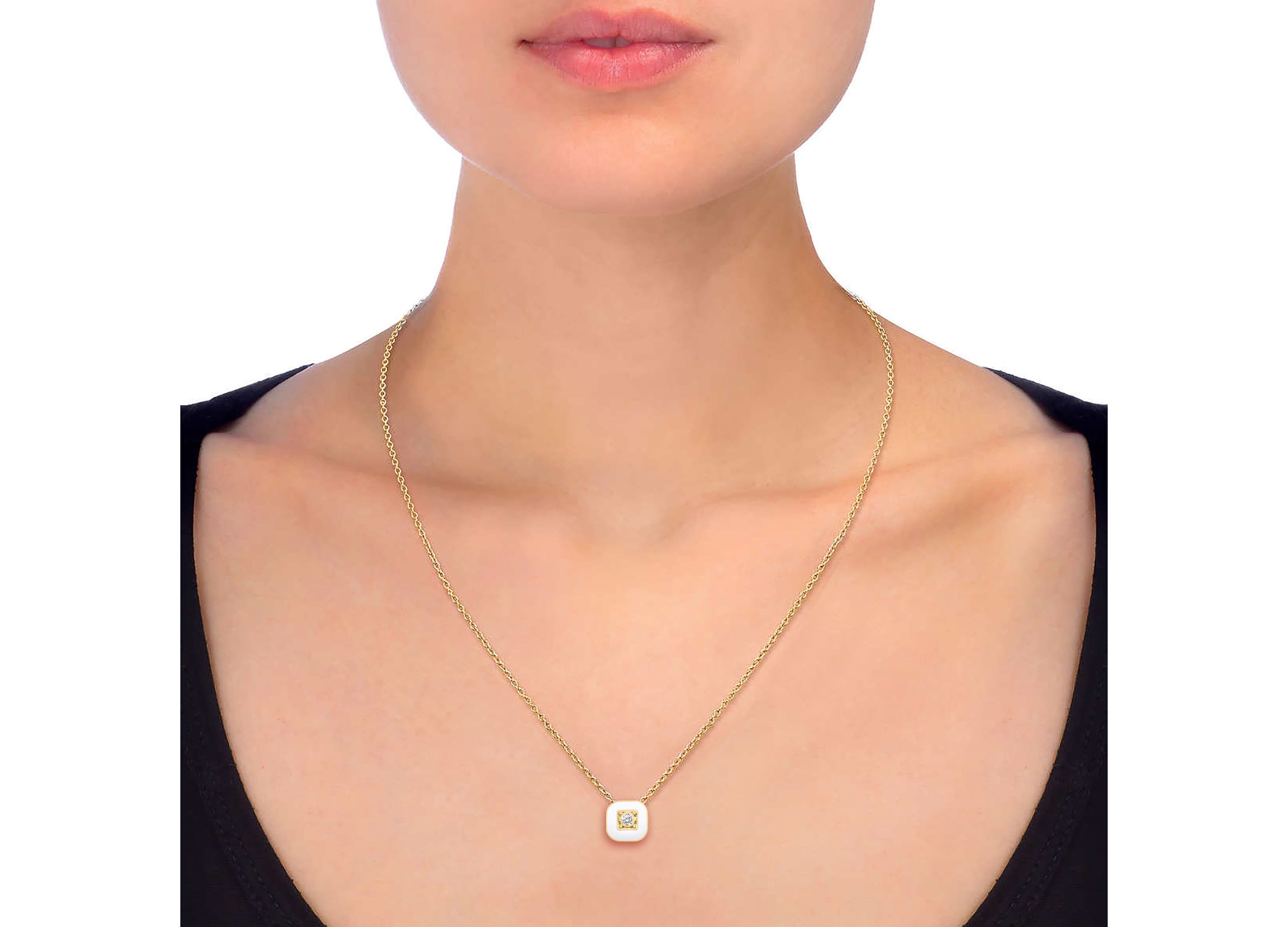 WHITE Enamel Square Earrings Square Pendant Box Set in 17 Inch Chain + 2in Extender