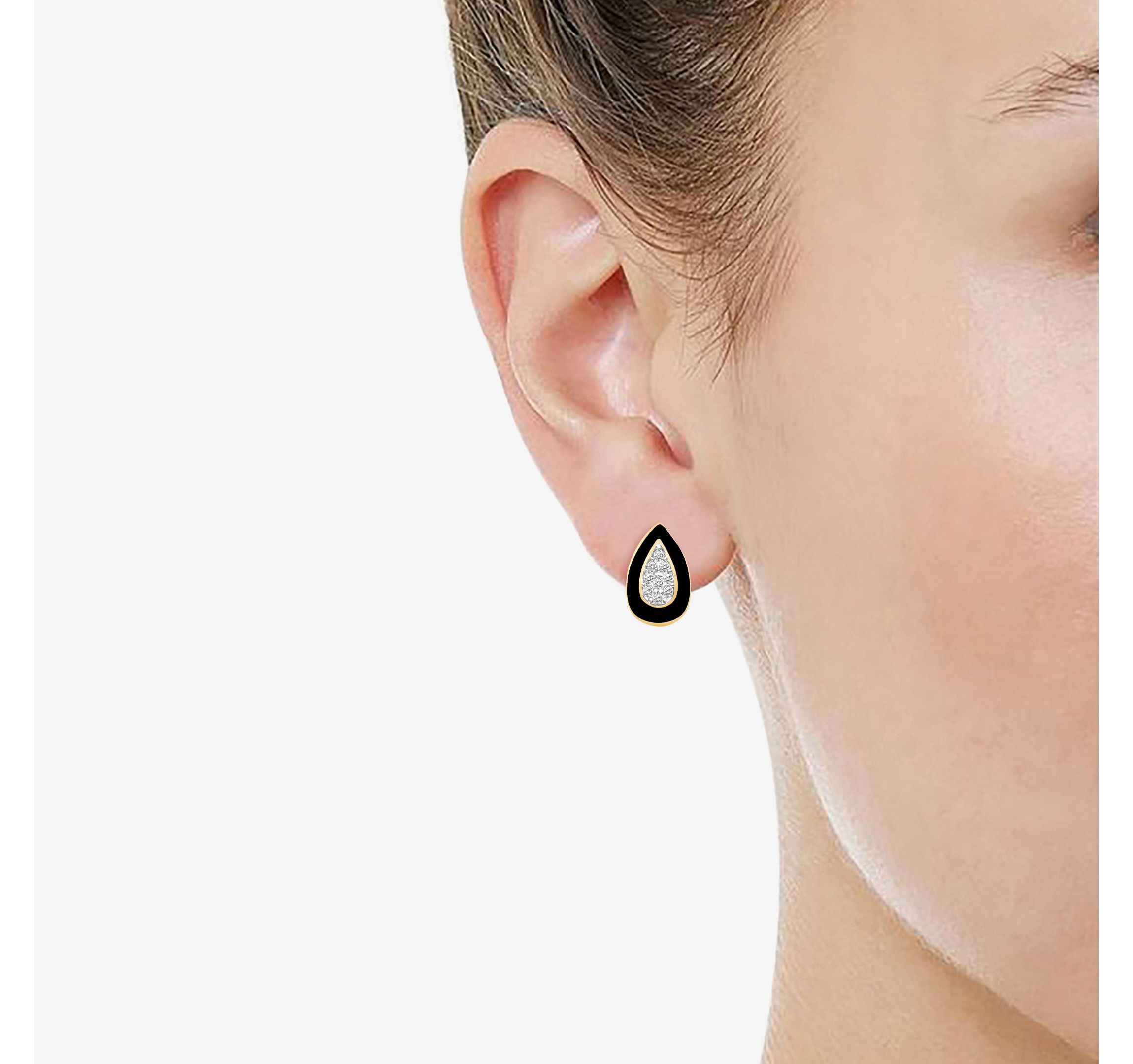 BLACk Enamel Pear shape Earrings Pear shape Pendant Box Set in 17 Inch Chain + 2in Extender