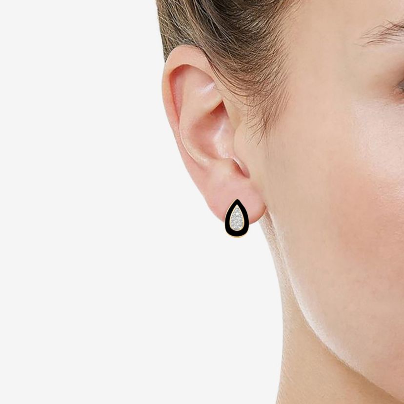 BLACk Enamel Pear shape Earrings Pear shape Pendant Box Set in 17 Inch Chain + 2in Extender