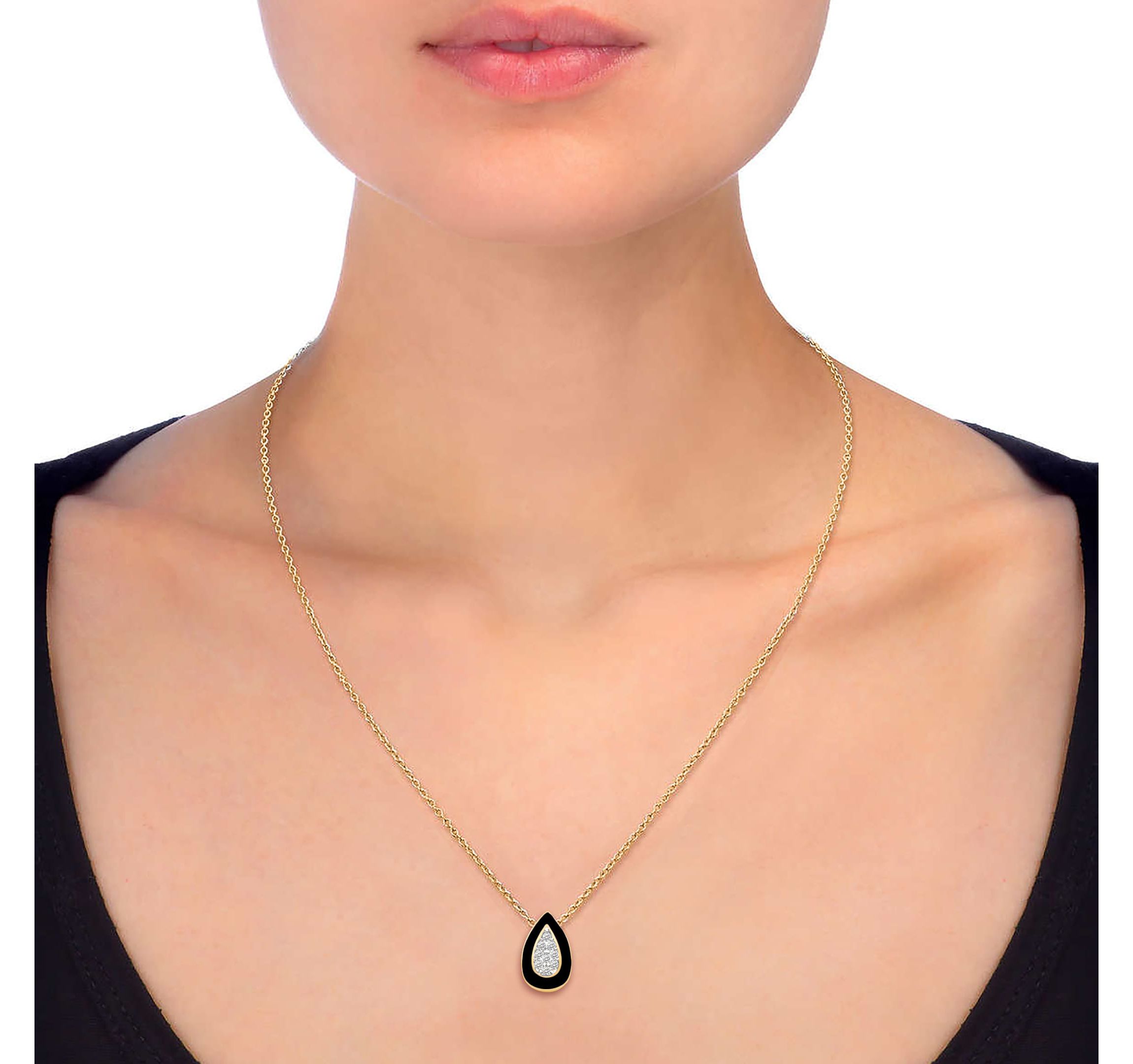 BLACk Enamel Pear shape Earrings Pear shape Pendant Box Set in 17 Inch Chain + 2in Extender