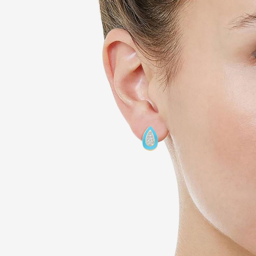 BLUE Enamel Pear shape Earrings Pear shape Pendant Box Set in 17 Inch Chain + 2in Extender