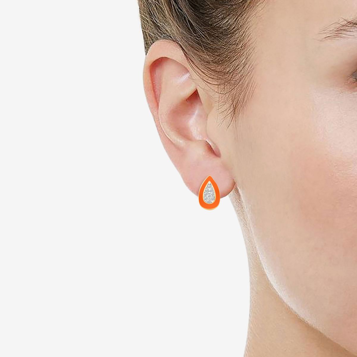 ORANGE Enamel Pear shape Earrings Pear shape Pendant Box Set in 17 Inch Chain + 2in Extender