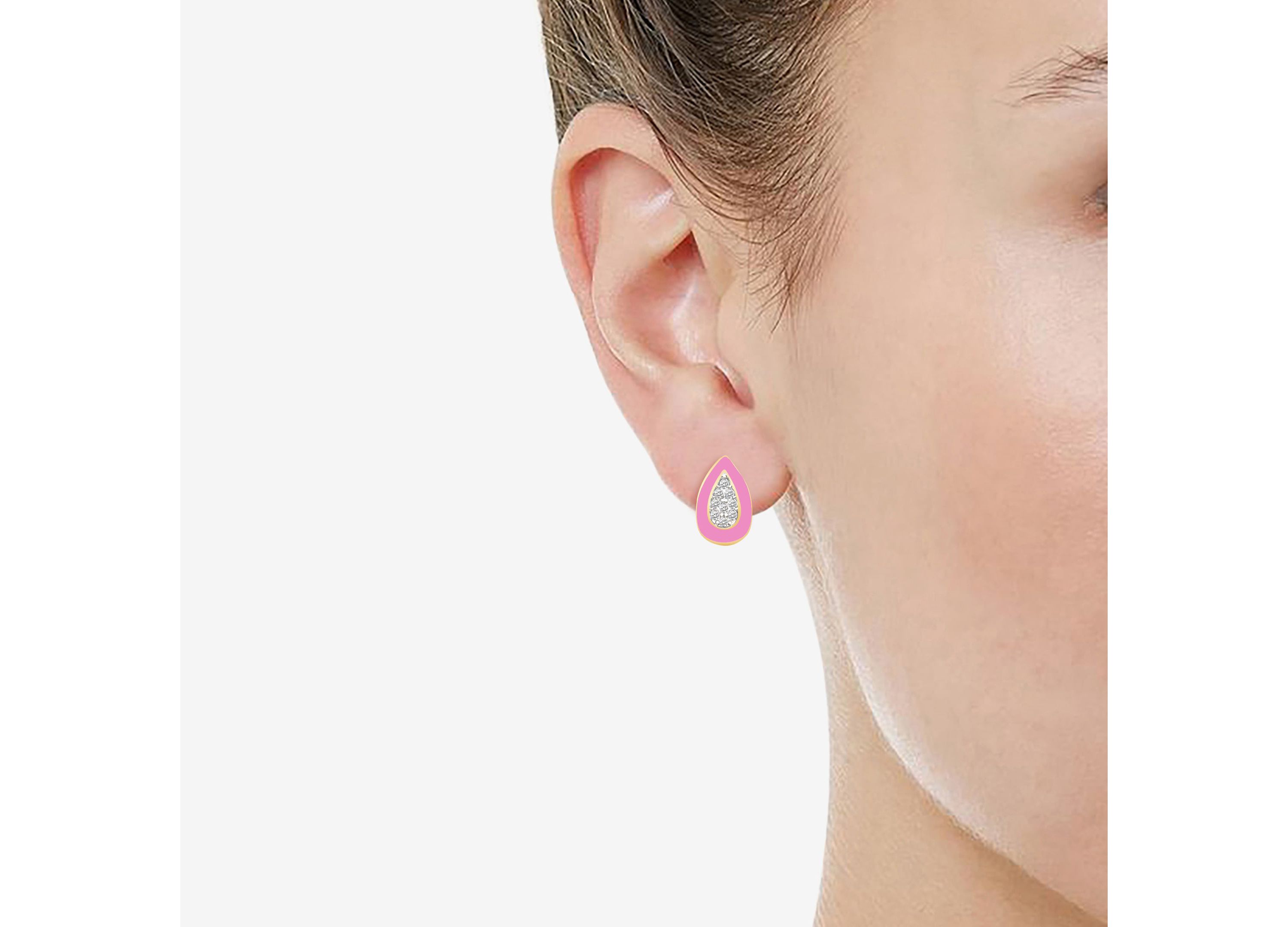 PINK Enamel Pear shape Earrings Pear shape Pendant Box Set in 17 Inch Chain + 2in Extender