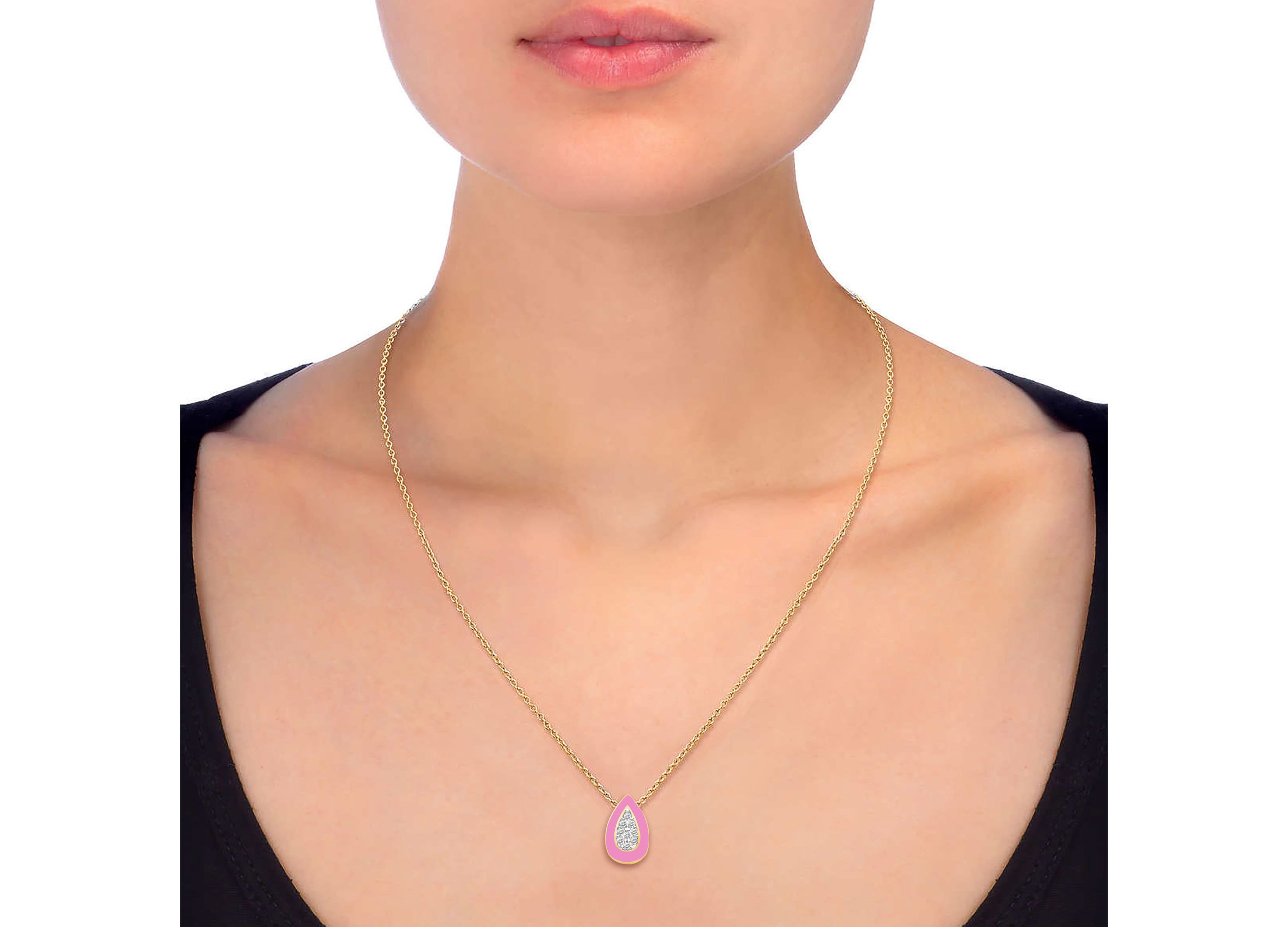 PINK Enamel Pear shape Earrings Pear shape Pendant Box Set in 17 Inch Chain + 2in Extender