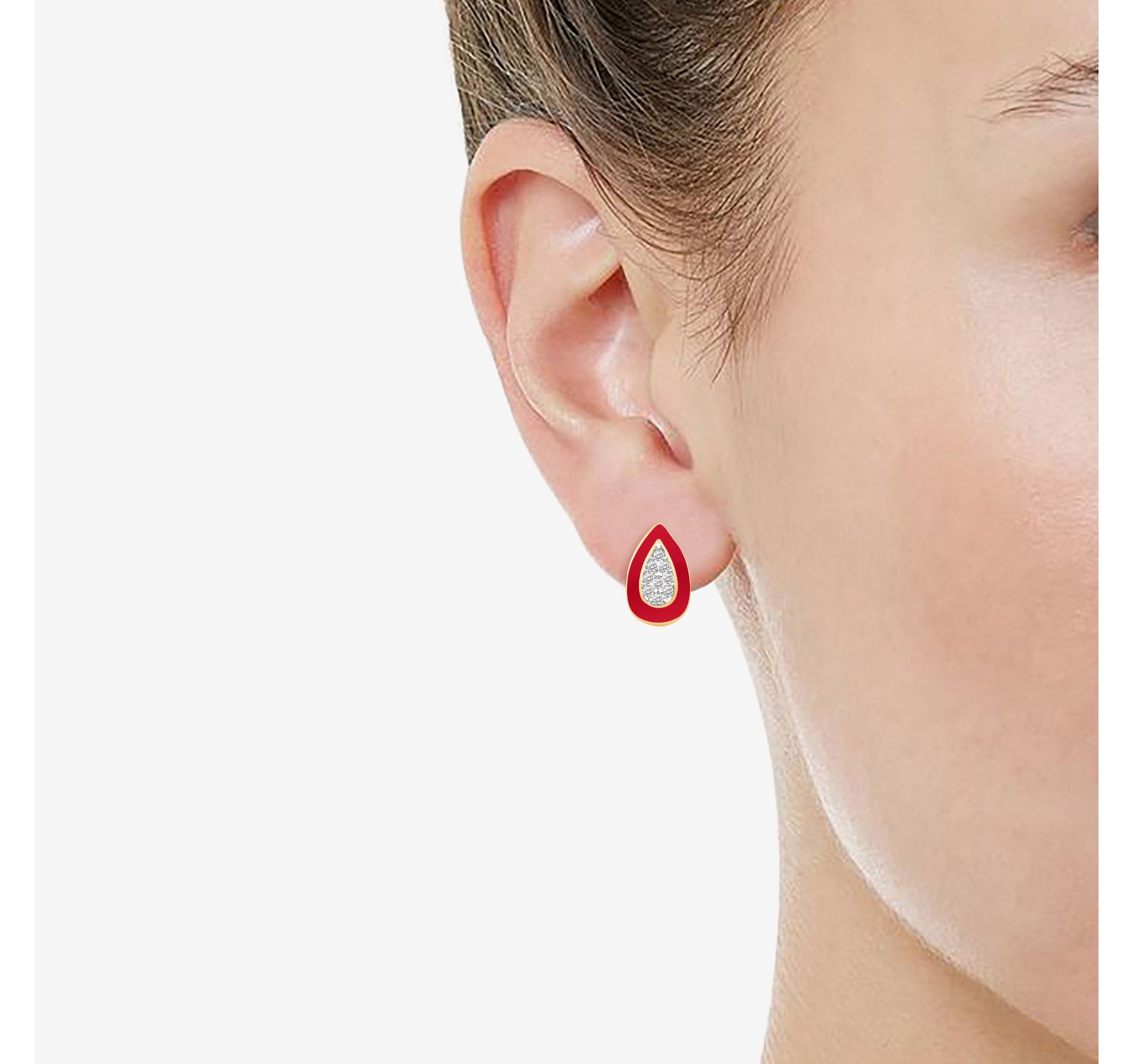 Red Enamel Pear Shape Earrings and Necklace Set 