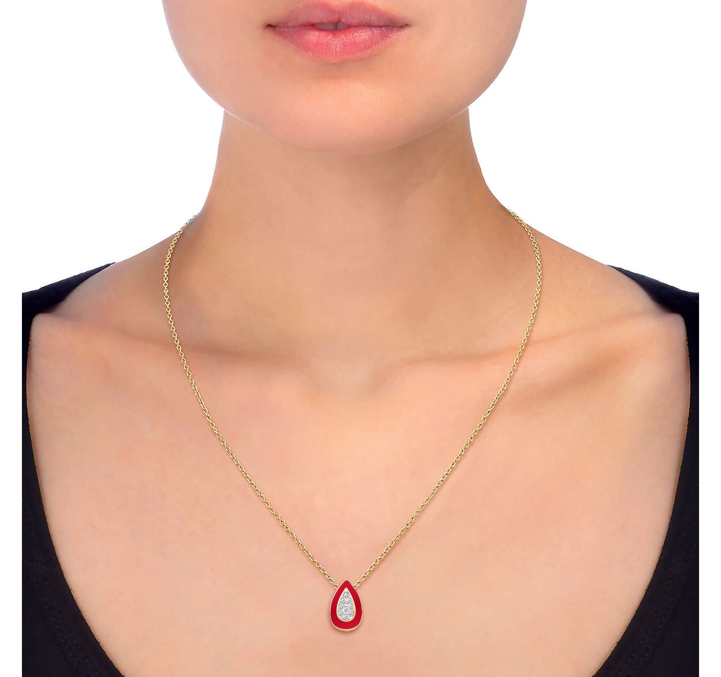 Red Enamel Pear Shape Earrings and Necklace Set 
