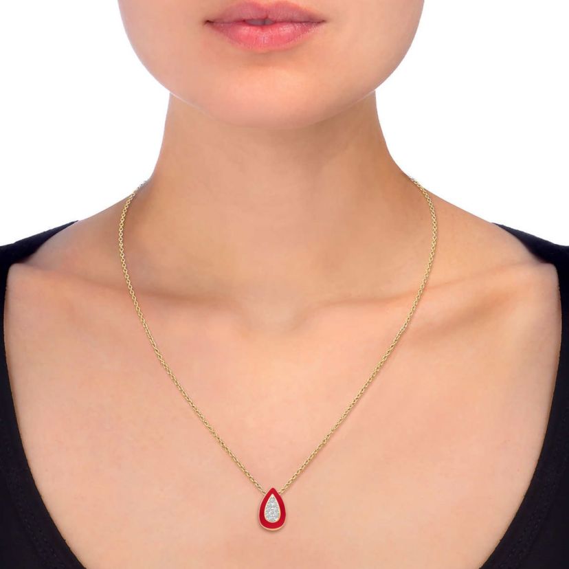 Red Enamel Pear Shape Earrings and Necklace Set 